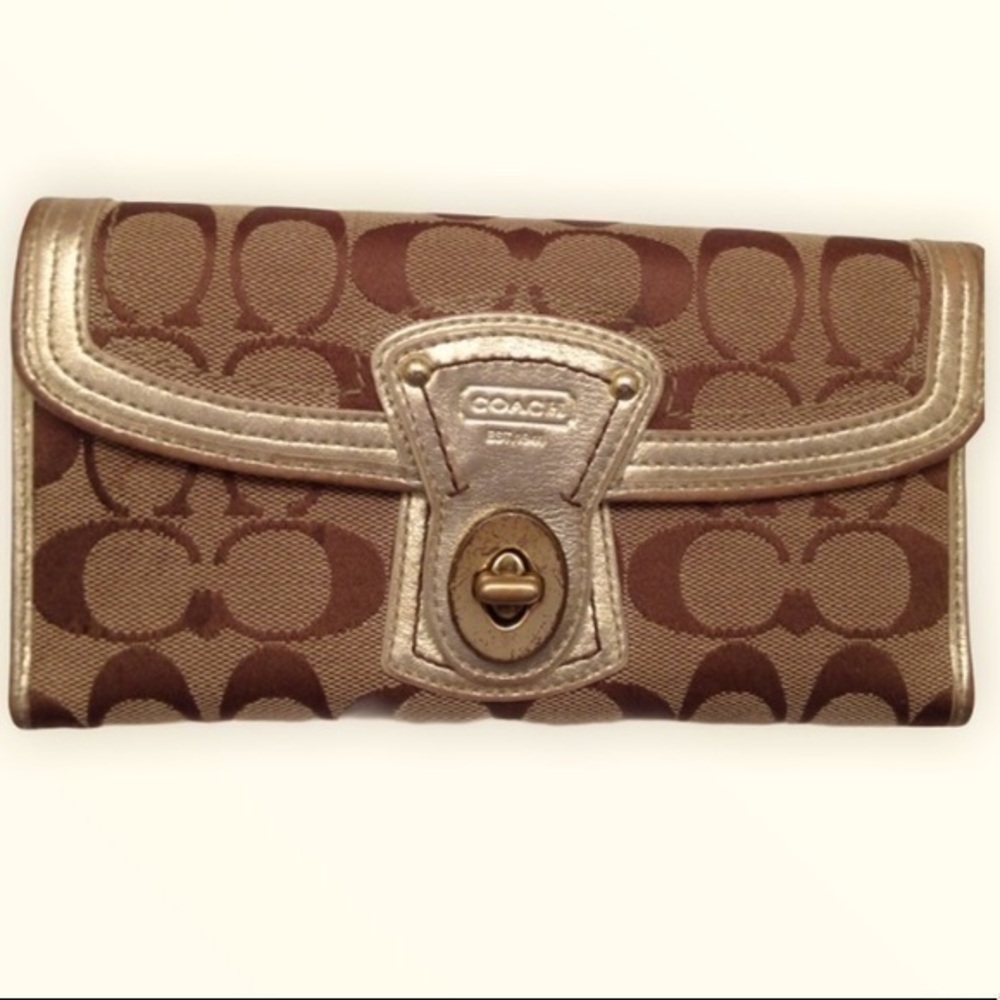 COACH legacy 65th anniversary brown khaki sig c silver turnlock wallet rare